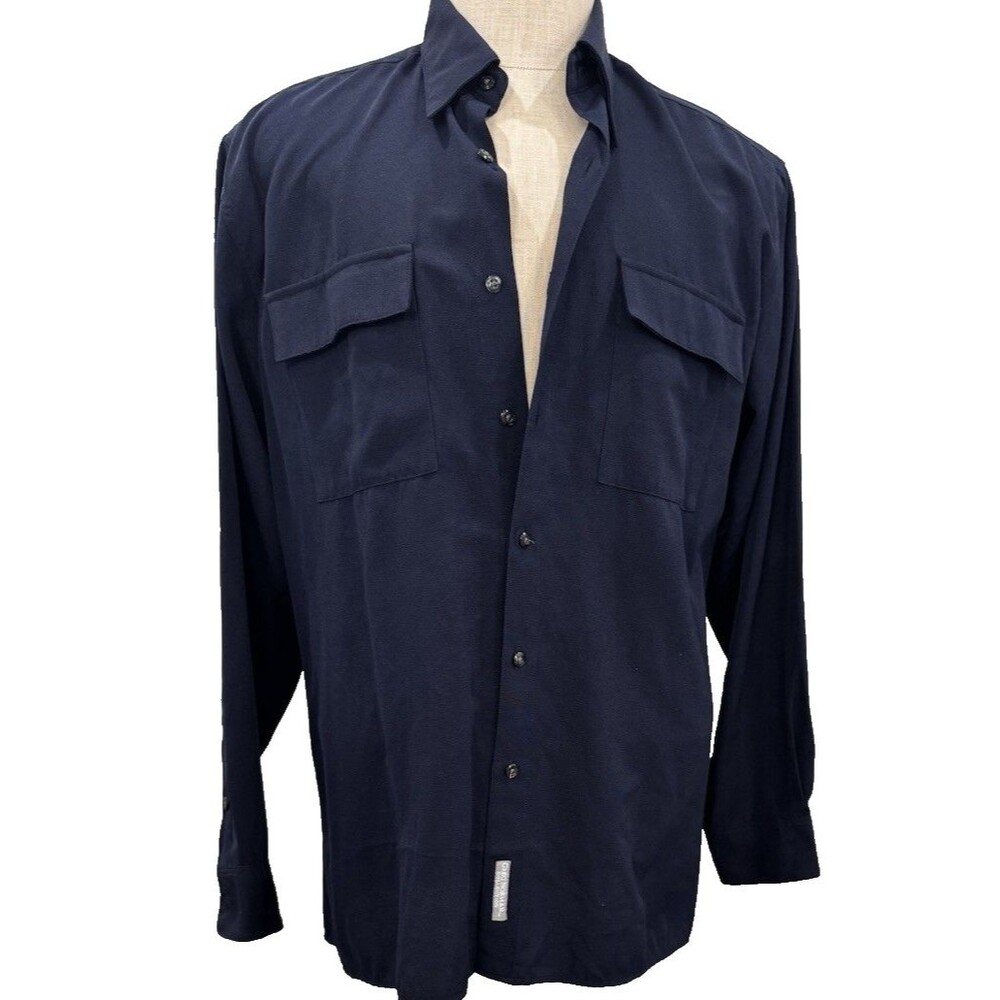 Greg Norman Collection Large Navy Blue Long Sleeve Dress Shirt